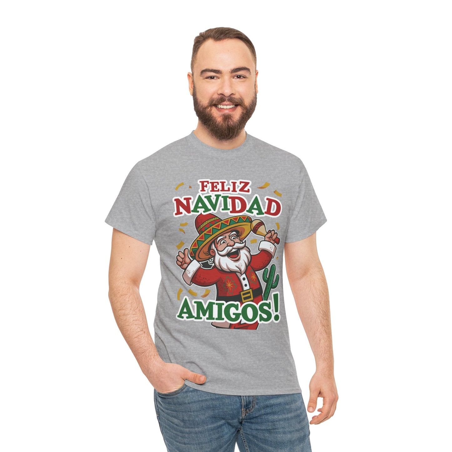 Feliz Navidad Amigos! Funny Mexican Santa Christmas T-Shirt, Latin Holiday Tee, Sombrero Santa Fiesta Shirt