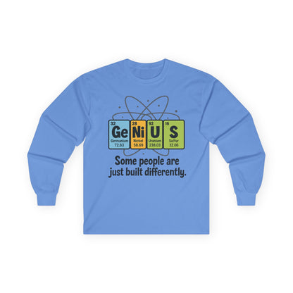 Funny Genius Long Sleeve Tee, Periodic Table Nerd Tee, Science Humor Tee for Smart Guys, Unisex Gift, Science Shirt, Nerdy Fashion
