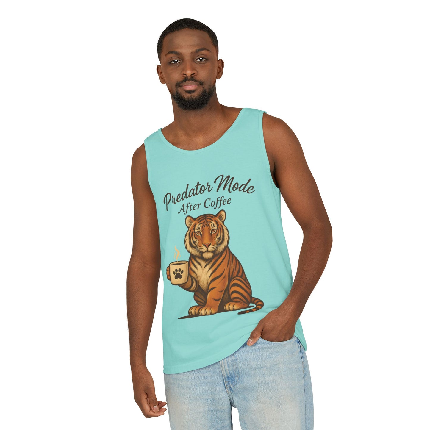 Predator Mode After Coffee Tank Top - Funny Coffee Lover Mens Muscle Tank - Tiger Caffeine Gym Shirt - Morning Motivation Top