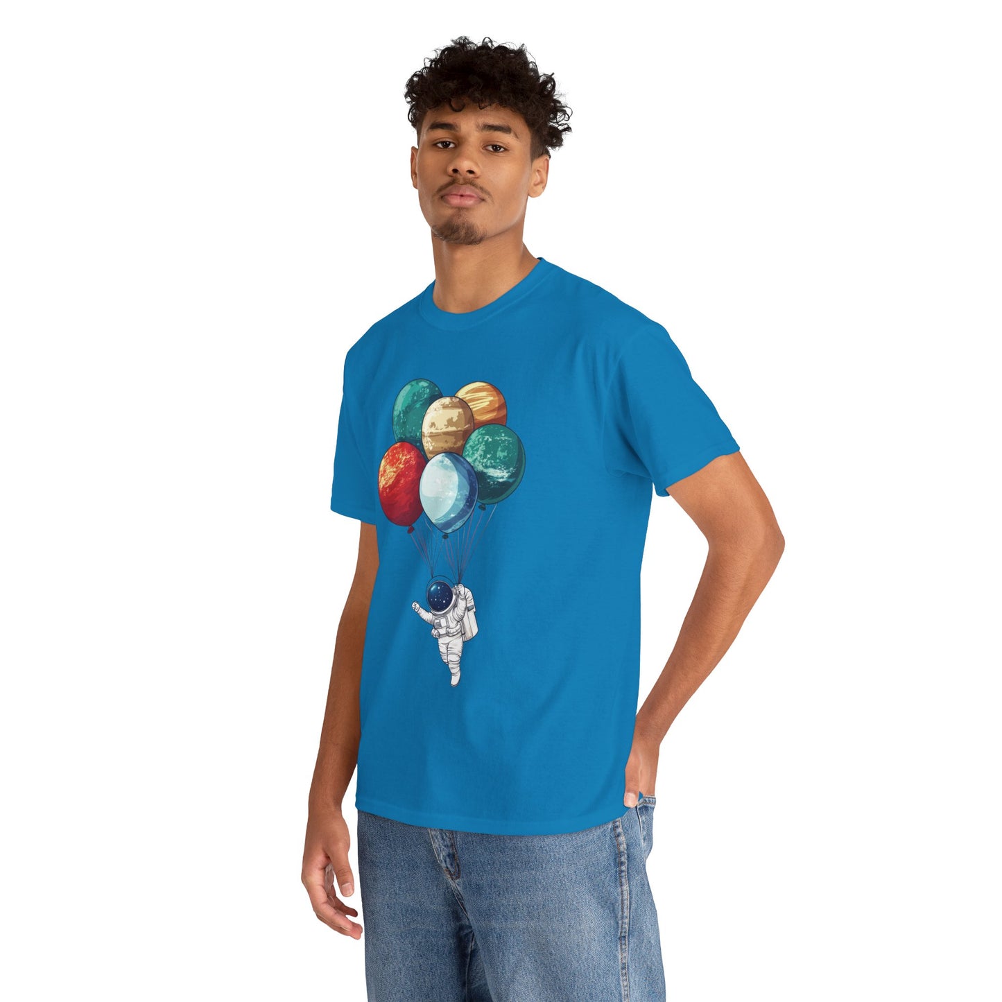 Astronaut with Planet Balloons T-Shirt, Space Lover Unisex Tee, Outer Space Graphic Shirt, Space Theme Shirt, Cosmic Adventure Top