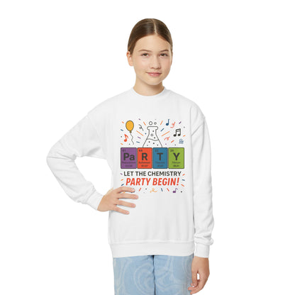 Fun Chemistry Party Youth Crewneck Sweatshirt, Gift for Science Lovers, Birthday Sweatshirt, Kids Party Apparel, Science-Themed Gift