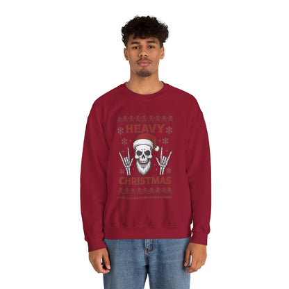 Heavy Christmas Sweatshirt, Metal Santa Skull Holiday Pullover for Men
