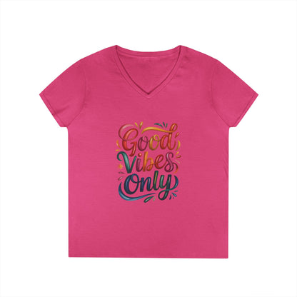 Good Vibes Only Ladies' V-Neck T-Shirt | Positive Message Tee, Casual Wear, Gift for Her, Summer Style, Feel Good Fashion, Positive Energy