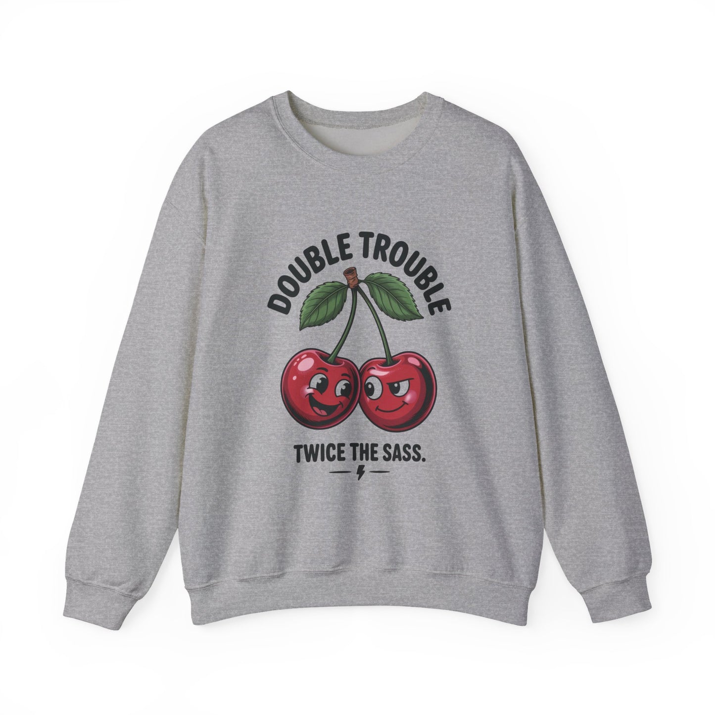 Double Trouble Cherry Sweatshirt, Cute Funny Womens Pullover, Twice The Sass Fruit Graphic Sweater, Playful Red Cherry Crewneck