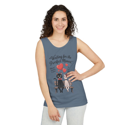 Cute Cat Lovers Tank, Womens Heavy Cotton Tank Top for Pet Owners, Funny Cat Tee, Gift for Cat Lovers, Casual T-Shirt, Animal Art Tee