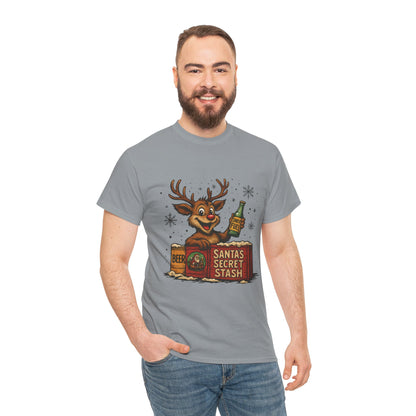 Men's Funny Christmas T-Shirt, Santa's Secret Stash Reindeer Tee