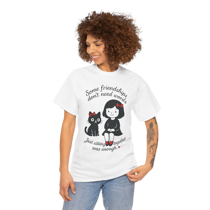 Cute Cat & Girl Graphic Tee, Playful Gift for Cat Lovers, Cat and Girl Design, Gift for Cat Owners, Women's Cotton T-Shirt