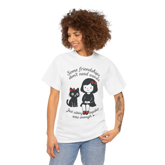 Cute Cat & Girl Graphic Tee, Playful Gift for Cat Lovers, Cat and Girl Design, Gift for Cat Owners, Women's Cotton T-Shirt