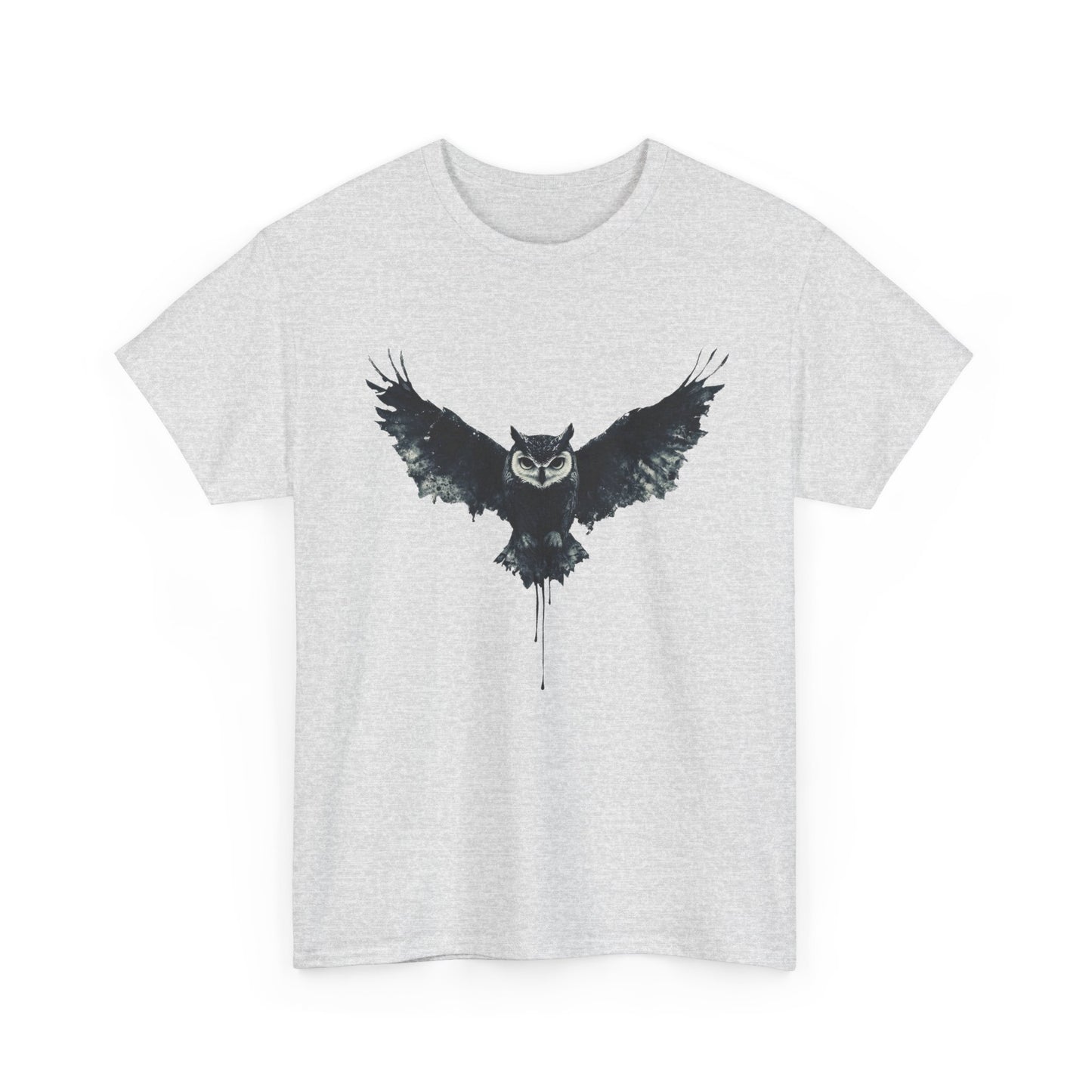 Cool Owl Graphic Unisex Heavy Cotton Tee, Flying Owl Ink Art T-Shirt, Nature Lover Gift, Animal Print Tee, Gothic Bird Graphic Tee