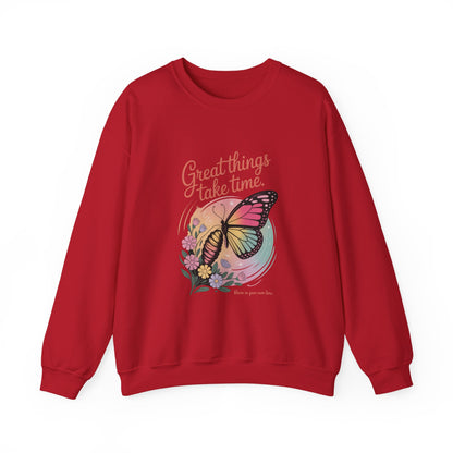 Inspirational Butterfly Sweatshirt - Great Things Take Time, Cozy Unisex Crewneck, Perfect Gift for Nature Lovers, Relaxed Style, [...]