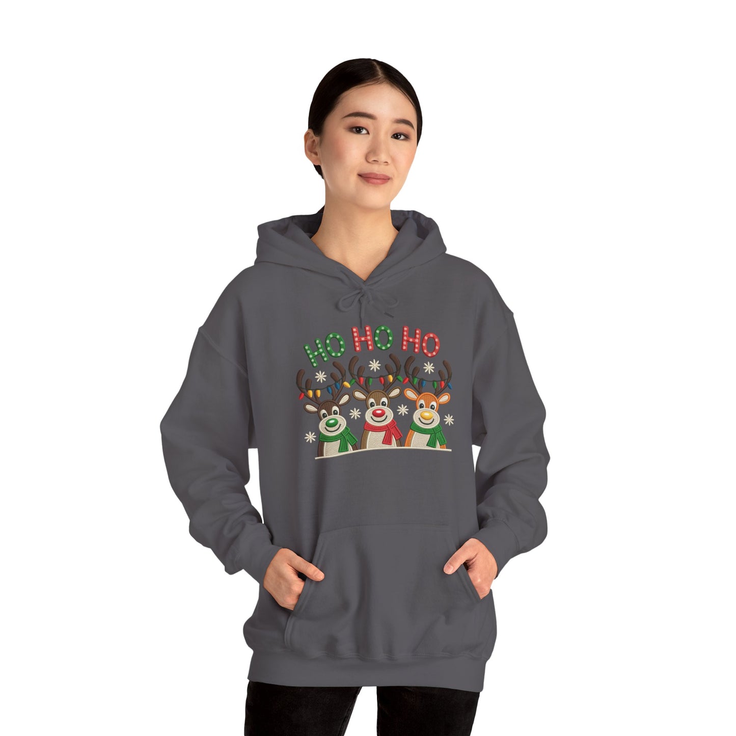 Ho Ho Ho Reindeer Hoodie, Cute Christmas Holiday Pullover for Women