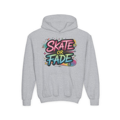 Youth Heavy Blend Hooded Sweatshirt, Skate Or Fade Girls Shirt, Colorful Graffiti Skateboarding Hoodie