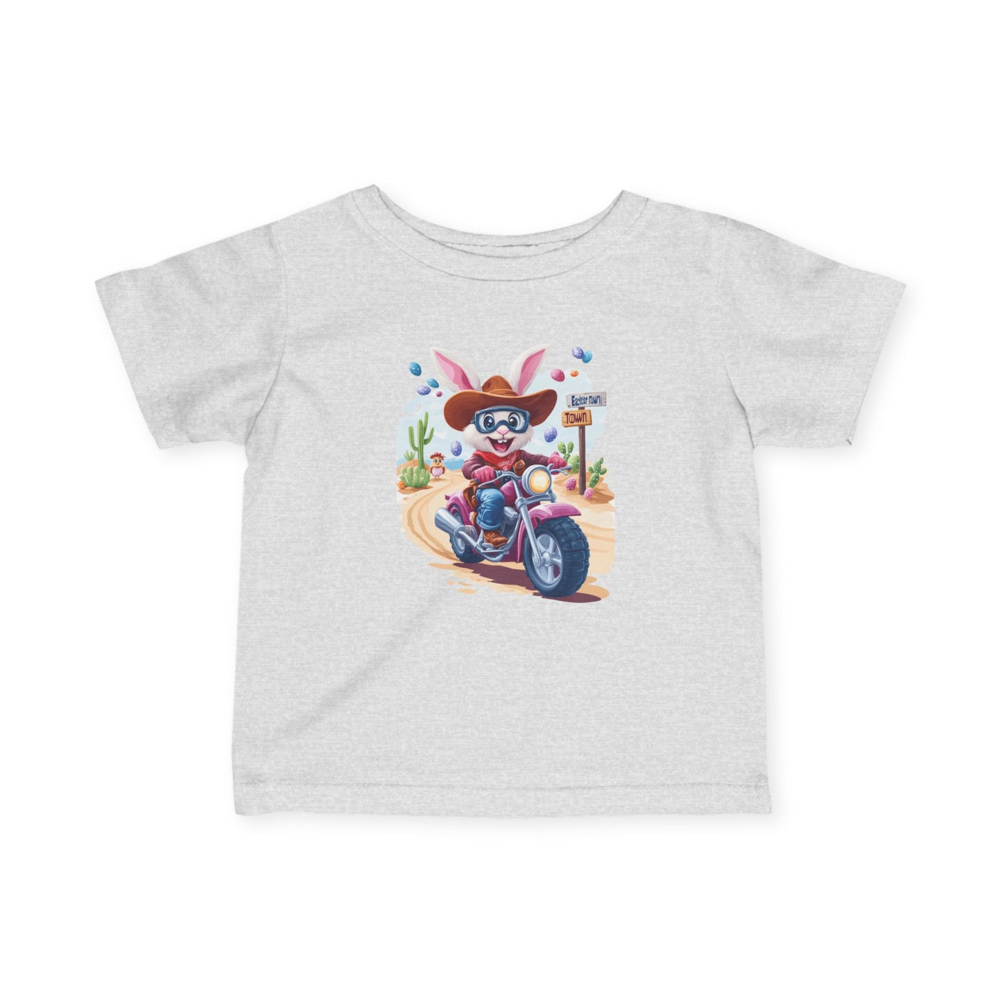 Biker Bunny Baby Tee - Cute Easter Rabbit on Motorcycle Shirt for Infants, Funny Spring Outfit, Gift for 6-24 Month Old Babies