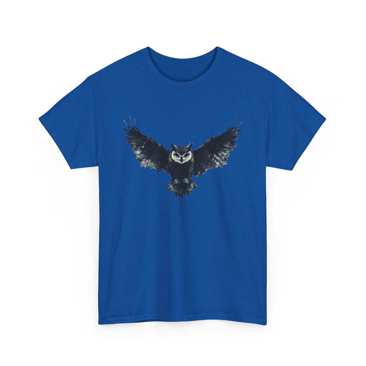 Cool Owl Graphic Unisex Heavy Cotton Tee, Flying Owl Ink Art T-Shirt, Nature Lover Gift, Animal Print Tee, Gothic Bird Graphic Tee