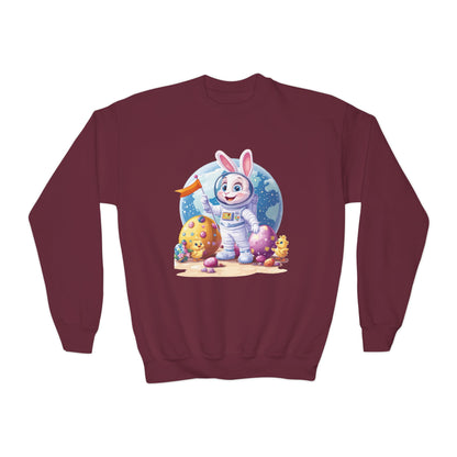Astronaut Easter Bunny Youth Sweatshirt, Space Bunny Galaxy Crewneck for Kids, Cute Space Easter Gift for Boys & Girls, Fun Space Themed