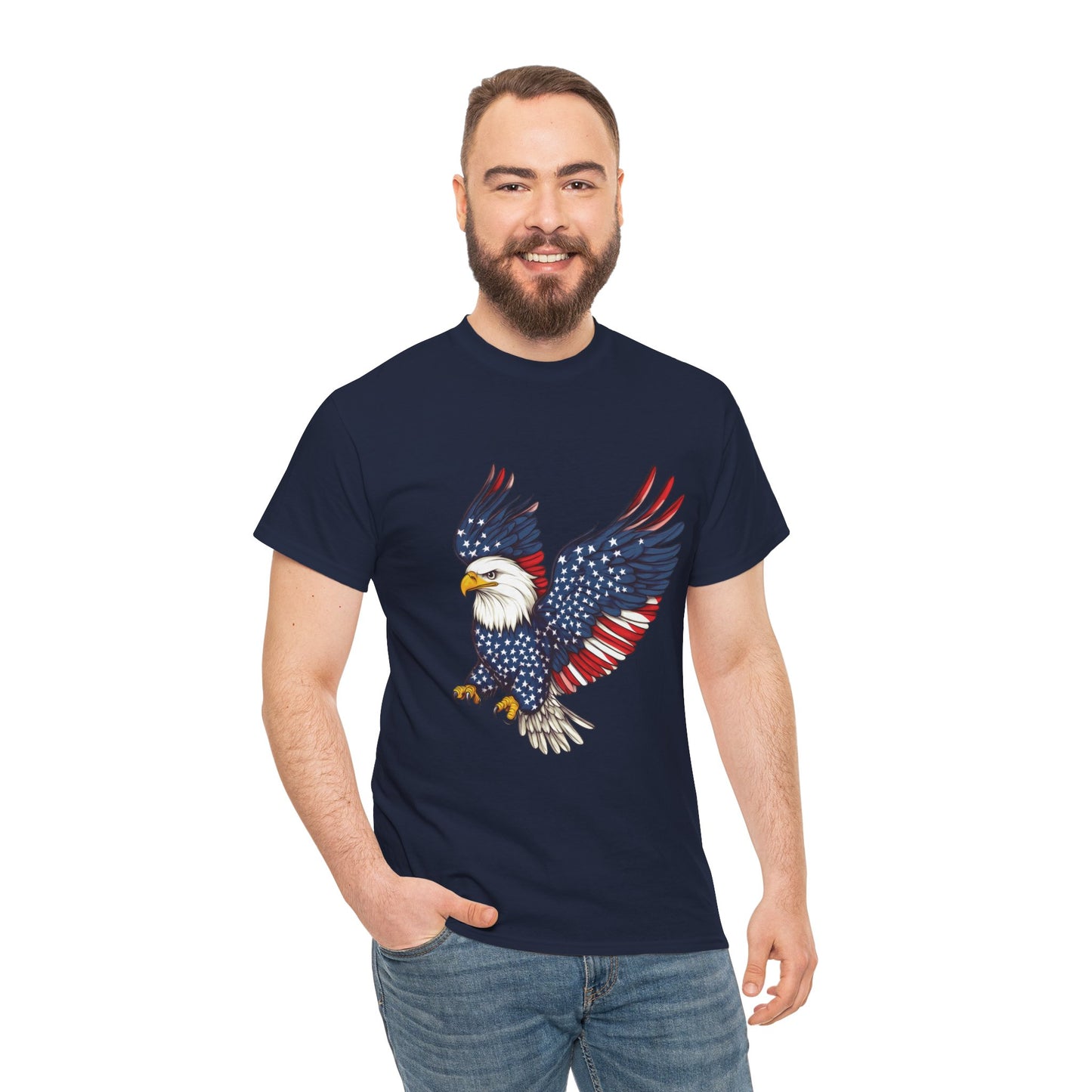 Patriotic Eagle Tee | Unisex Heavy Cotton T-Shirt for Independence Day, Memorial Day, Veterans Day, Gift for Nature Lovers, Casual Wear