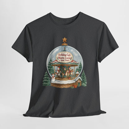 Holiday Café Christmas T-Shirt for Women, Warm Cocoa  Carousel Tee