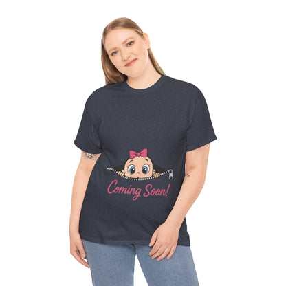 Coming Soon Maternity T-Shirt, Cute Baby Girl Pregnancy Announcement Shirt, Expecting Mom Gift, Gender Reveal Tee, Baby Shower Gift
