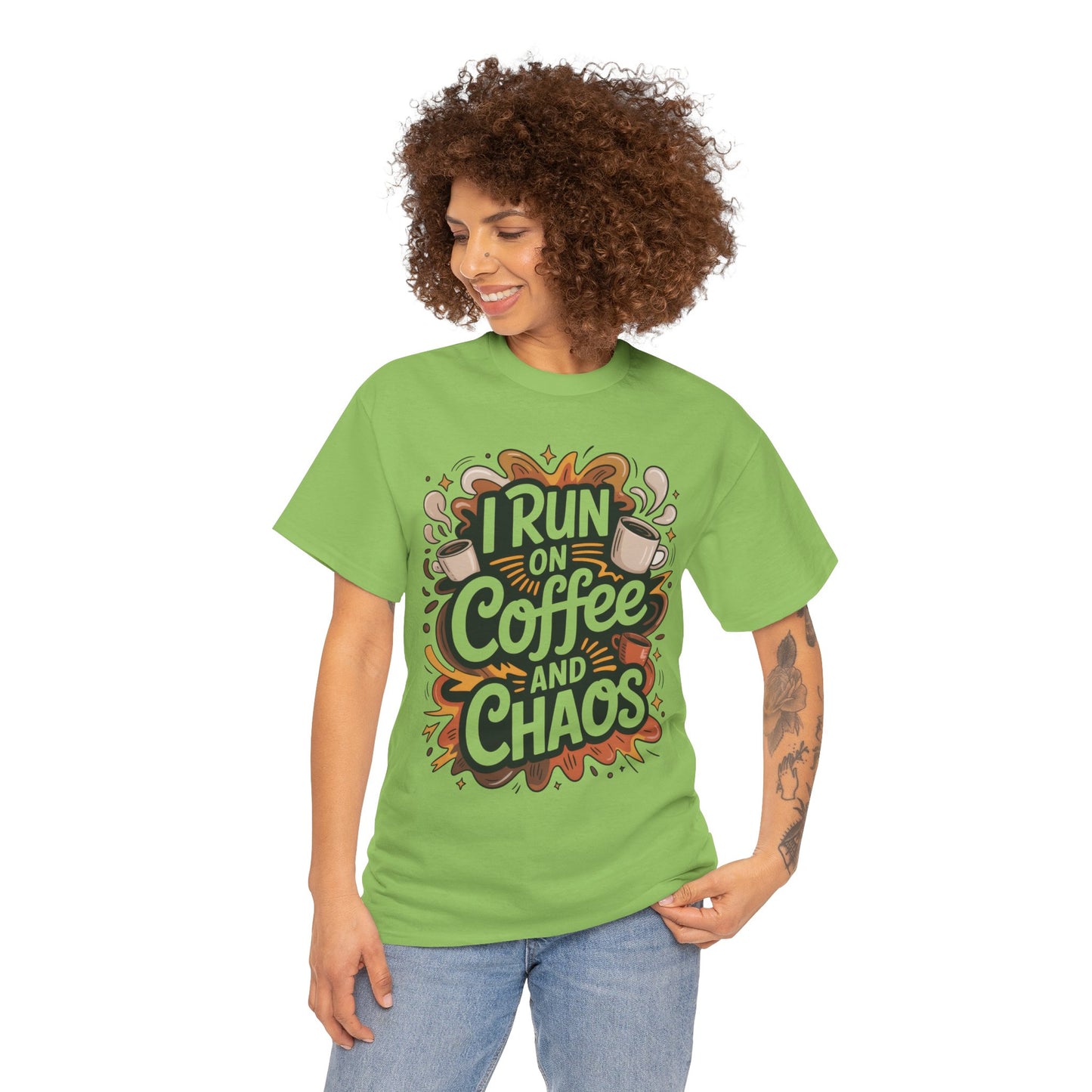 Run on Coffee and Chaos Tee, Unisex Cotton T-Shirt, Coffee Lover Gift, Casual Wear, Perfect for Relaxing Days