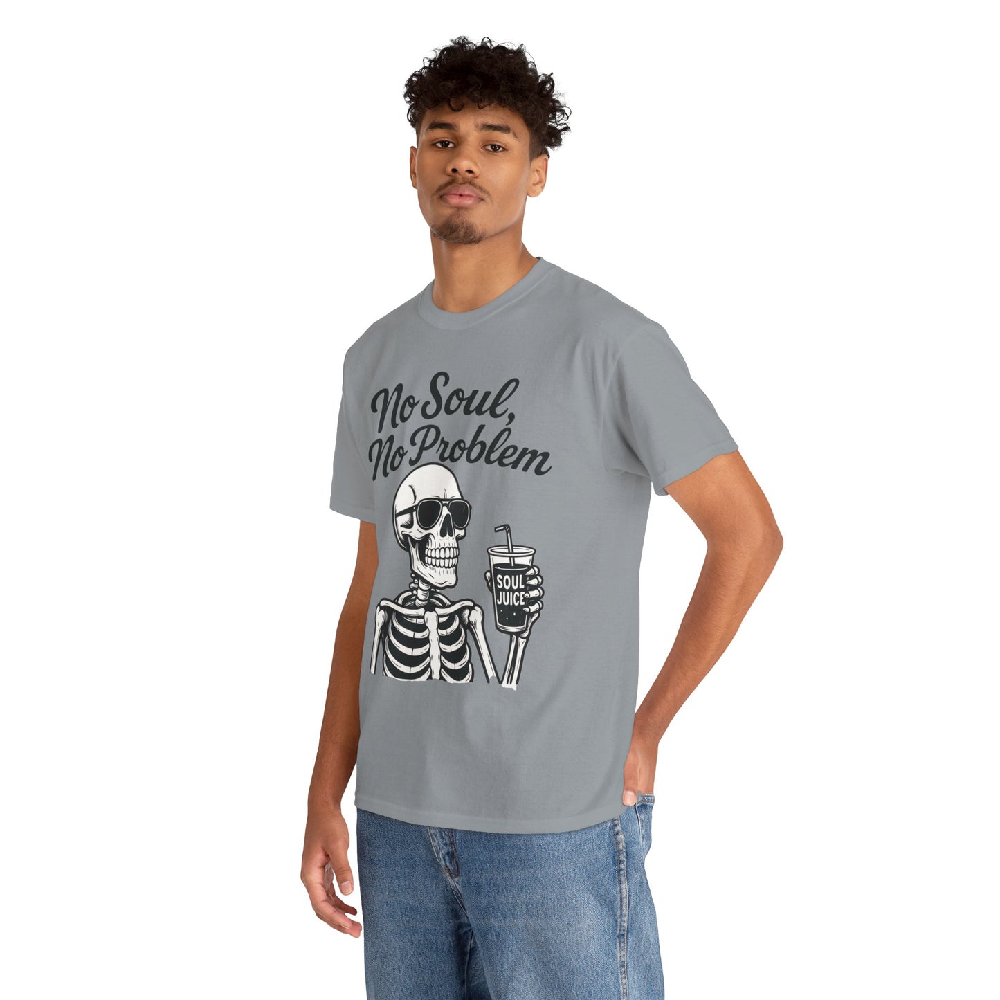 No Soul No Problem Skeleton T-Shirt for Men, Funny Gothic Skull Tee, Cool Spooky Halloween Shirt, Dark Humor Skeleton Graphic Top