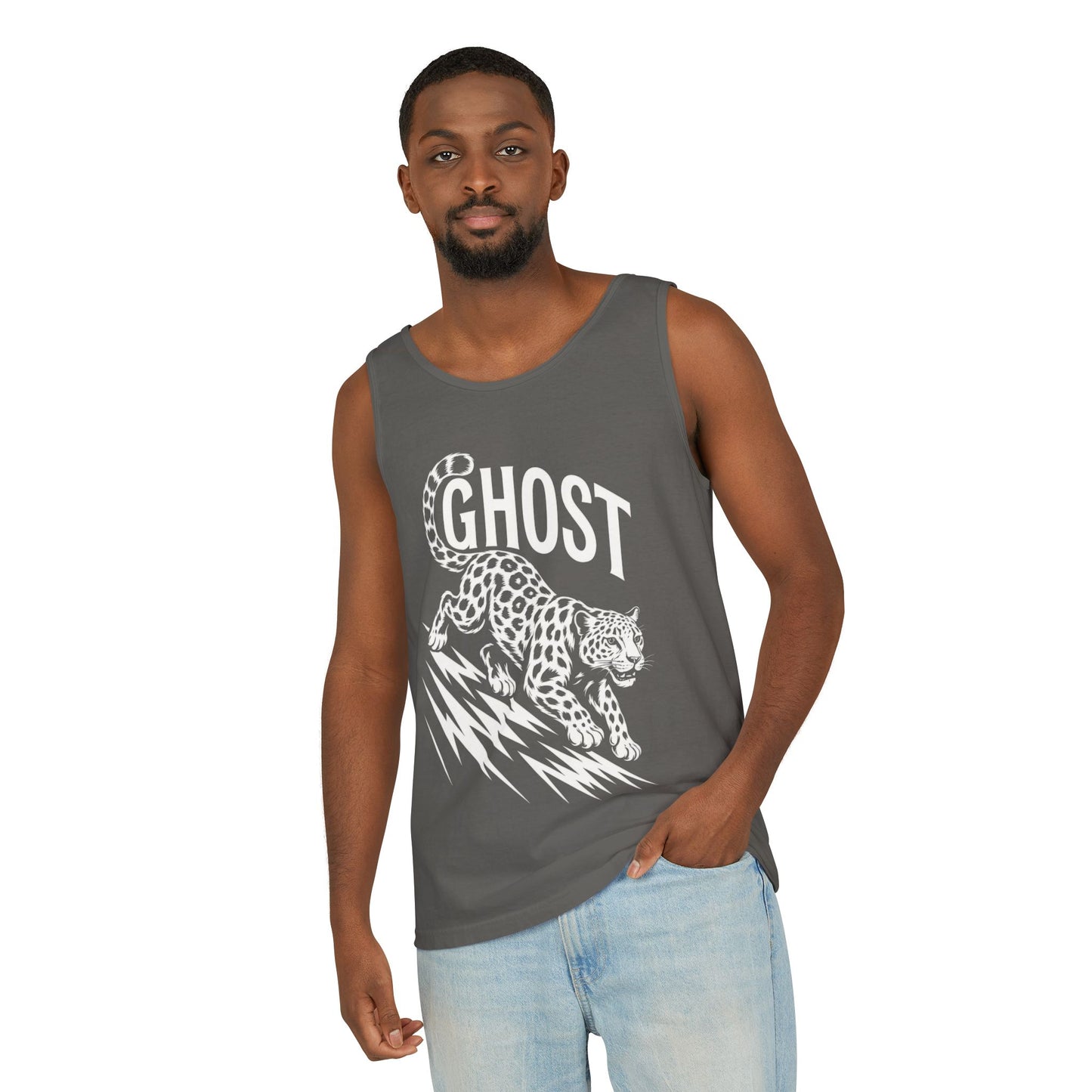 Ghost Leopard Mens Tank Top, Cool Graphic Shirt for Summer, Beach Days, Festivals, Gifts, Casual Wear