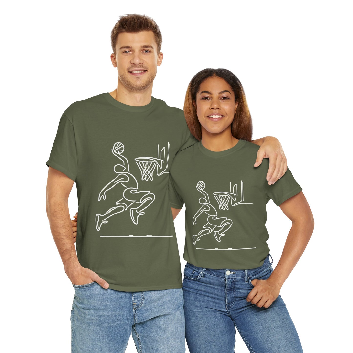 Basketball Slam Dunk Line Art Shirt, Unisex Heavy Cotton Tee, Sportswear, Gift for Athletes, Streetwear, Basketball Player T-Shirt