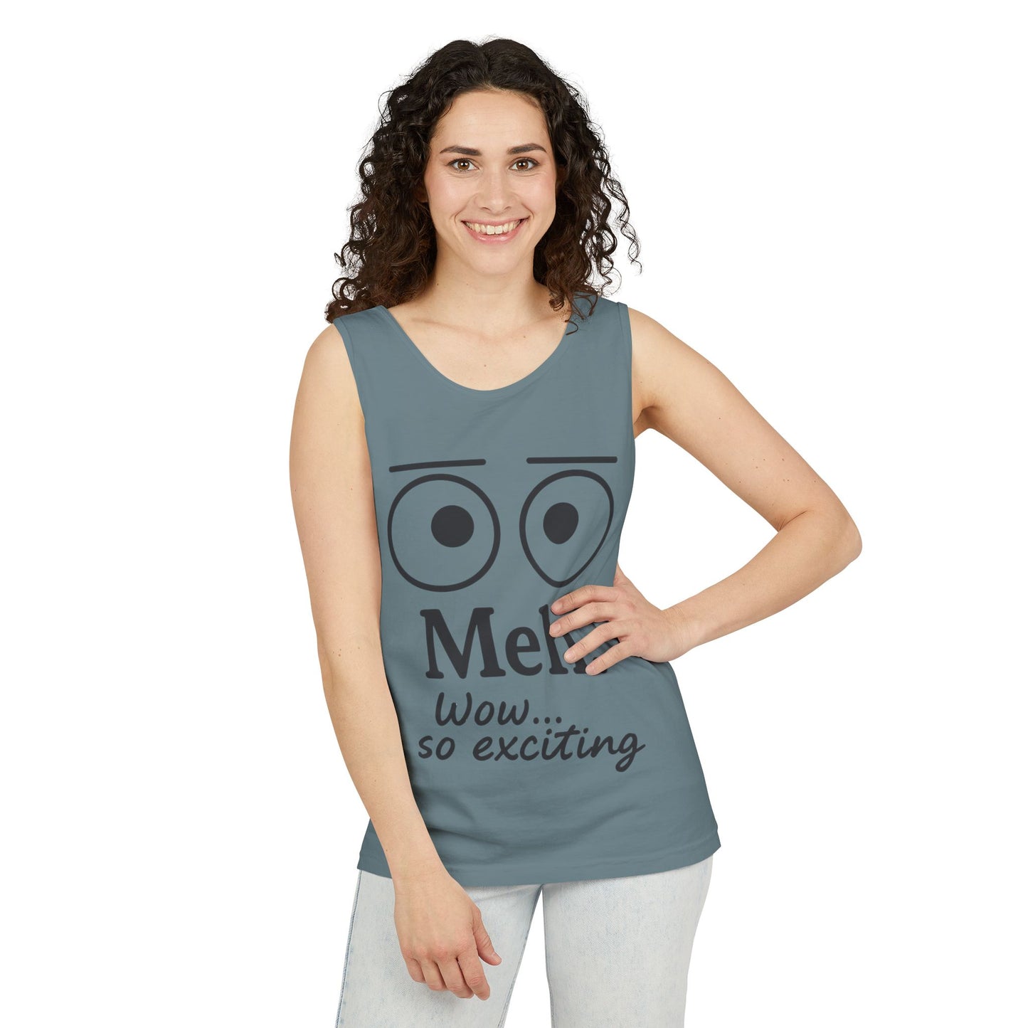 Womens Funny Graphic Tank Top with 'Meh. Wow... so exciting' Quote, Casual Wear, Summer Apparel, Gift for Friends, Humor Tank