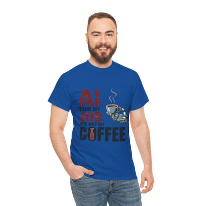 Men's AI Coffee T-Shirt, Funny Robot Humor Graphic Tee, Geek Job Joke Shirt for Him, Men's Heavy Cotton Tee, Sarcastic Work Shirt