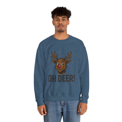 Men's Oh Deer Funny Christmas Sweatshirt, Reindeer Holiday Pullover