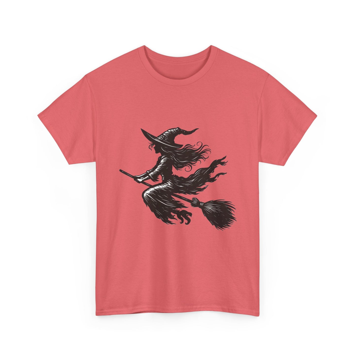 Flying Witch Silhouette Halloween T-Shirt for Women, Vintage Witch on Broom Tee, Spooky Gothic Fall Shirt, Minimal Black Witch Top