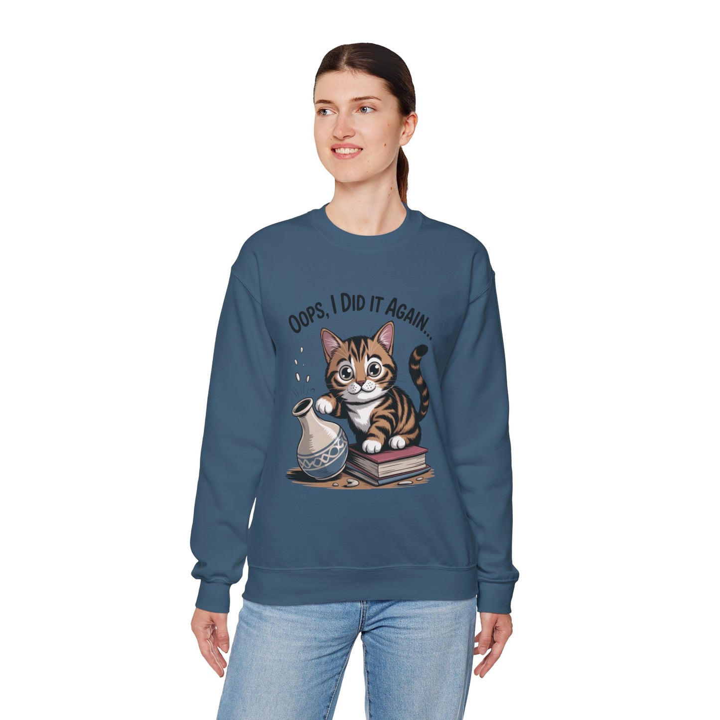 Cute Cat Oops! I Did It Again Sweatshirt, Funny Pet Lover Gift, Cozy Crewneck for Cat Moms, Purrfect for Birthdays, Casual Wear