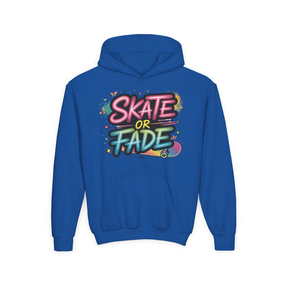Youth Heavy Blend Hooded Sweatshirt, Skate Or Fade Girls Shirt, Colorful Graffiti Skateboarding Hoodie