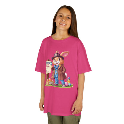 Detective Bunny Easter Kids Tee - Fun Egg Hunt T-Shirt with Mystery Theme, Cute Spring Gift for Kids, Heavy Cotton Easter Outfit