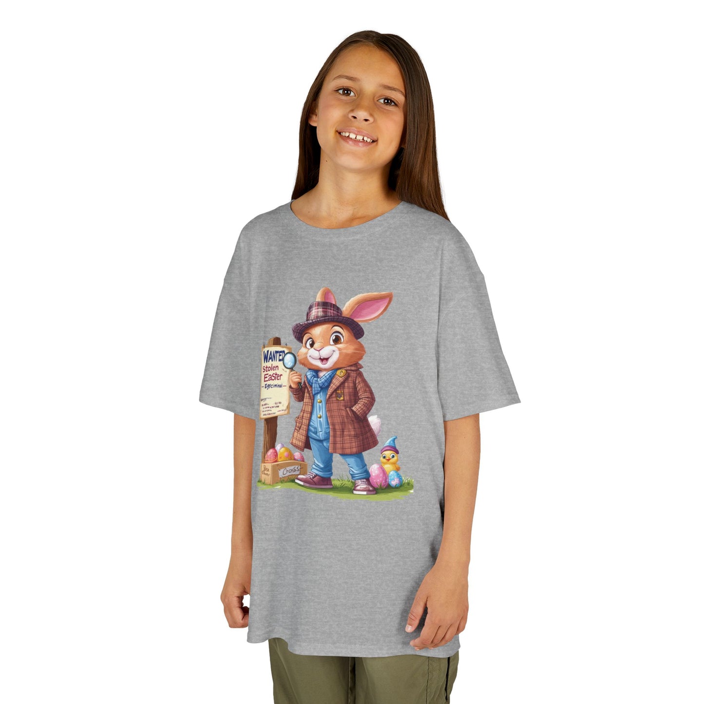 Detective Bunny Easter Kids Tee - Fun Egg Hunt T-Shirt with Mystery Theme, Cute Spring Gift for Kids, Heavy Cotton Easter Outfit