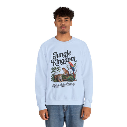 Jungle Kingdom Mens Sweatshirt, Cozy Jungle Crewneck, Nature Lover Gift, Wildlife Artwork, Eco-Conscious Apparel, Animal Enthusiast Clothing