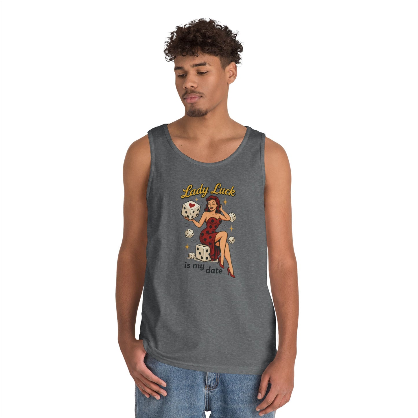 Lucky Me Tank Top, Retro Lady Luck Tee for Men, Gambling & Dice Themed Tee, Vintage Pin-Up Vegas Gift, Good Luck Gifts, for Luck Enthusiasts