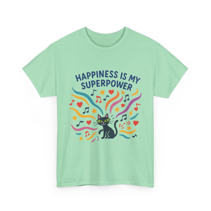 Happiness is My Superpower Tee - Fun Womens Cotton T-Shirt, Gift for Cat Lovers, Cute Pet Apparel, Everyday Wear, Positive Vibes