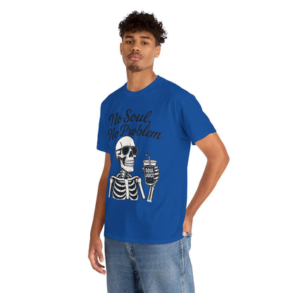 No Soul No Problem Skeleton T-Shirt for Men, Funny Gothic Skull Tee, Cool Spooky Halloween Shirt, Dark Humor Skeleton Graphic Top