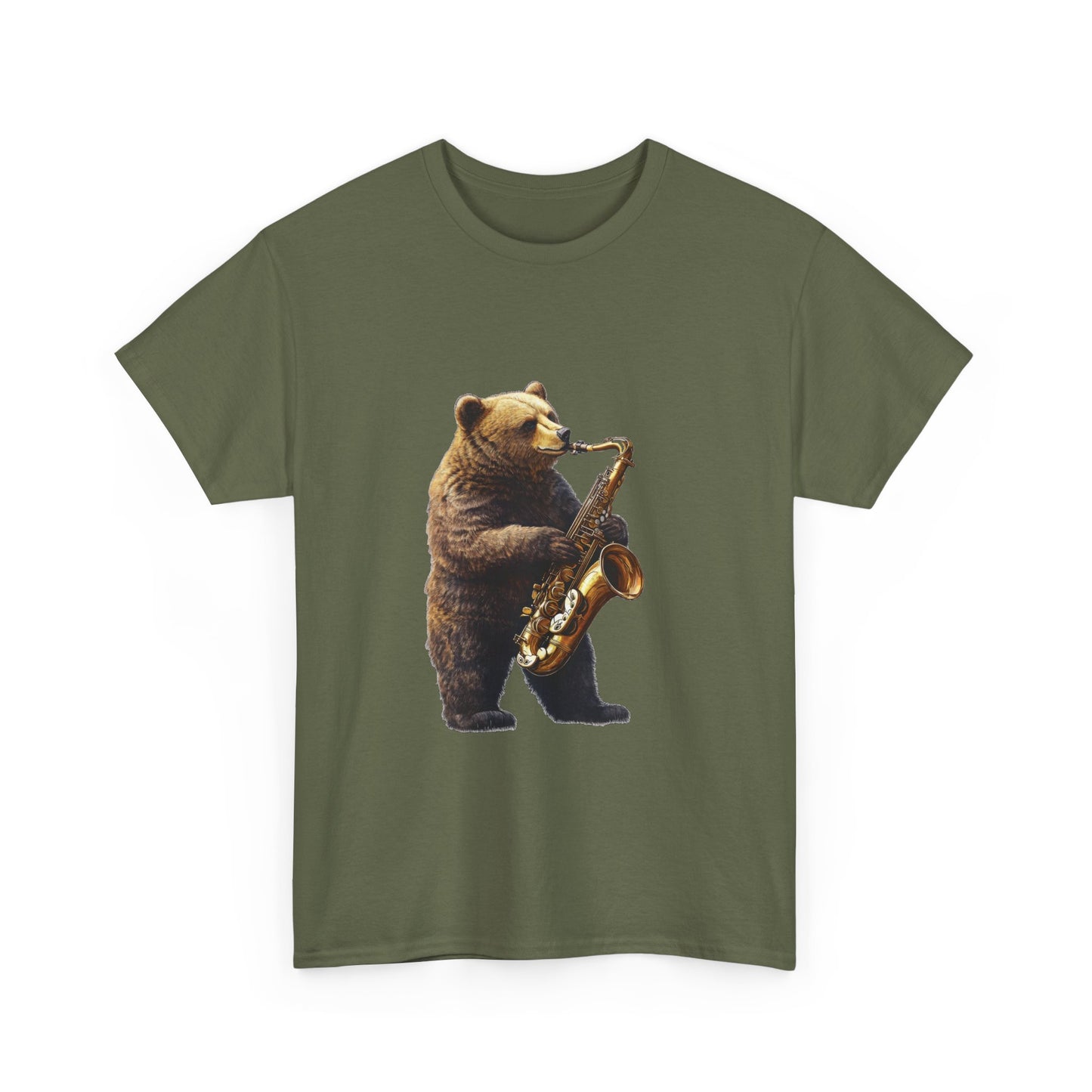 Saxophone Bear Unisex Heavy Cotton Tee, Music Lover Shirt, Gift for Musicians, Cute Animal Tee, Fun Jazz T-Shirt