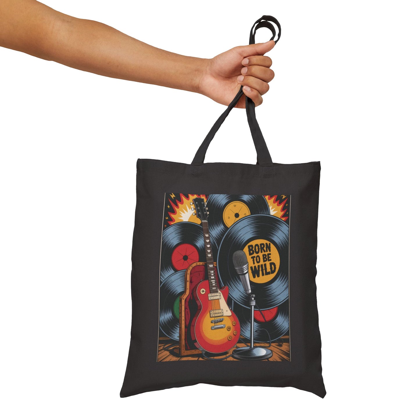 Rockin' Retro Tote Bag, Born to Be Wild, Music Lover's Bag, Festival Tote, Eco-Friendly Shopping Bag, Guitar Design, Gift Idea