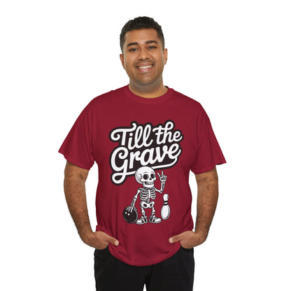 Skeleton Bowling Graphic Tee, Mens Heavy Cotton Tee, Funny Halloween Shirt, Gift for Bowlers, Retro Style Apparel, Casual Wear