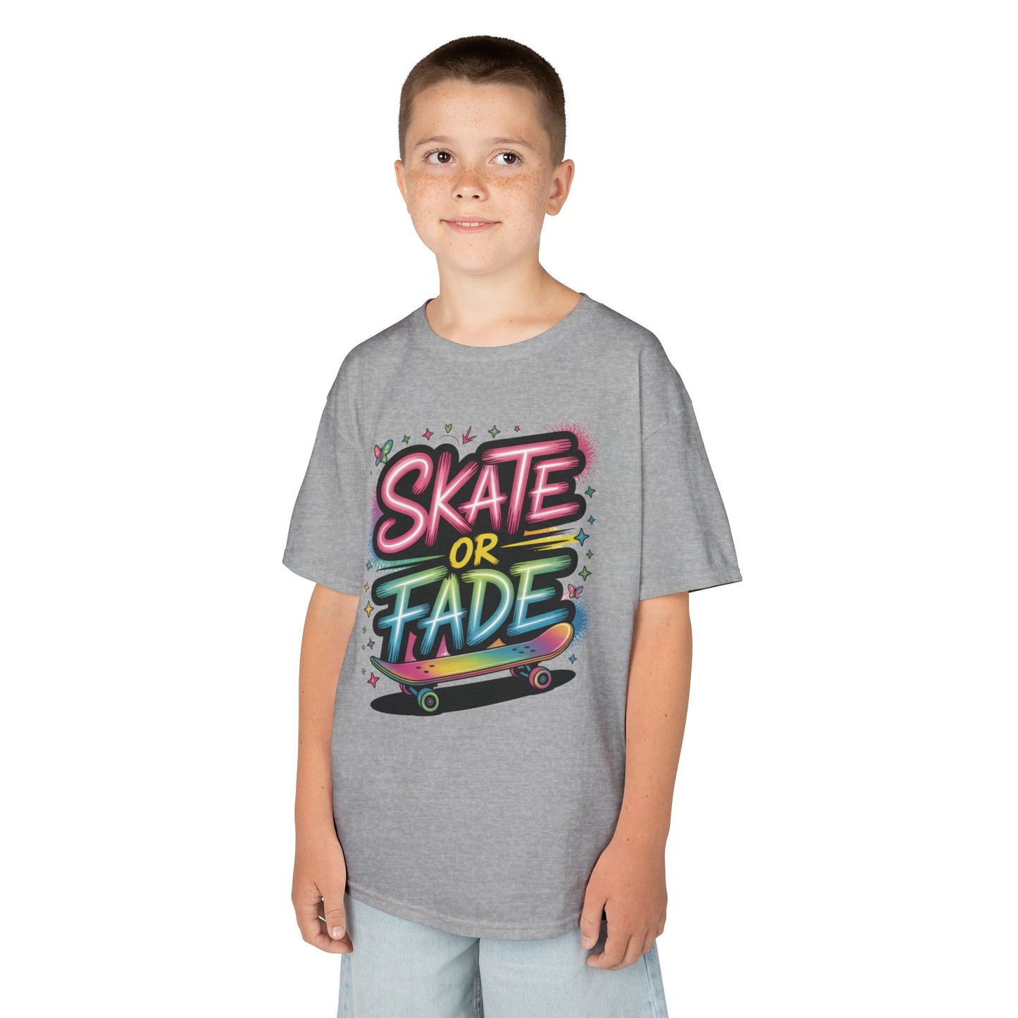 Skate Or Fade Girls Shirt, Colorful Graffiti Skateboarding Tee, Kids Heavy Cotton™ Tee