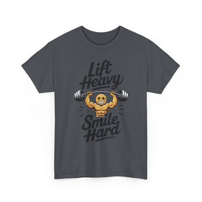 Mens Lift Heavy Smile Hard T-Shirt, Funny Gym Workout Graphic Tee, Mens Gym Tshirt