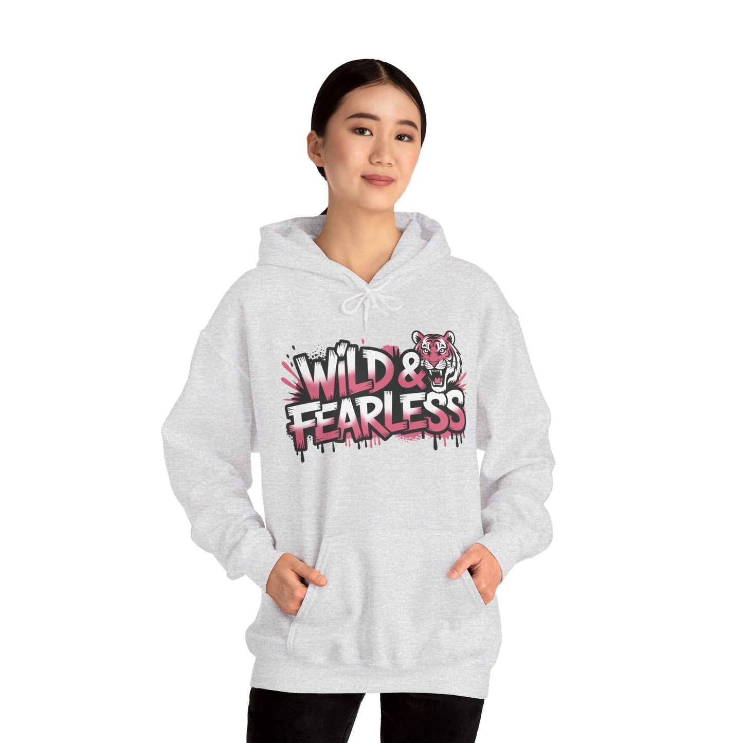 Women's Hoodie Wild & Fearless, Tiger Graffiti Graphic Pullover, Bold Urban Streetwear Hoodie