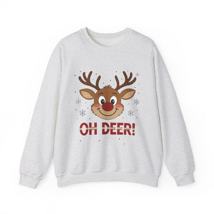 Womens Oh Deer Christmas Sweatshirt, Cute Reindeer Holiday Pullover, Women's Crewneck Sweatshirt