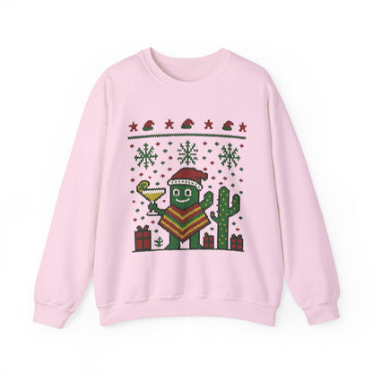 Festive Cactus Christmas Women's Sweatshirt, Funny Santa Hat Holiday Pullover, Women's Heavy Blend™ Crewneck Sweatshirt
