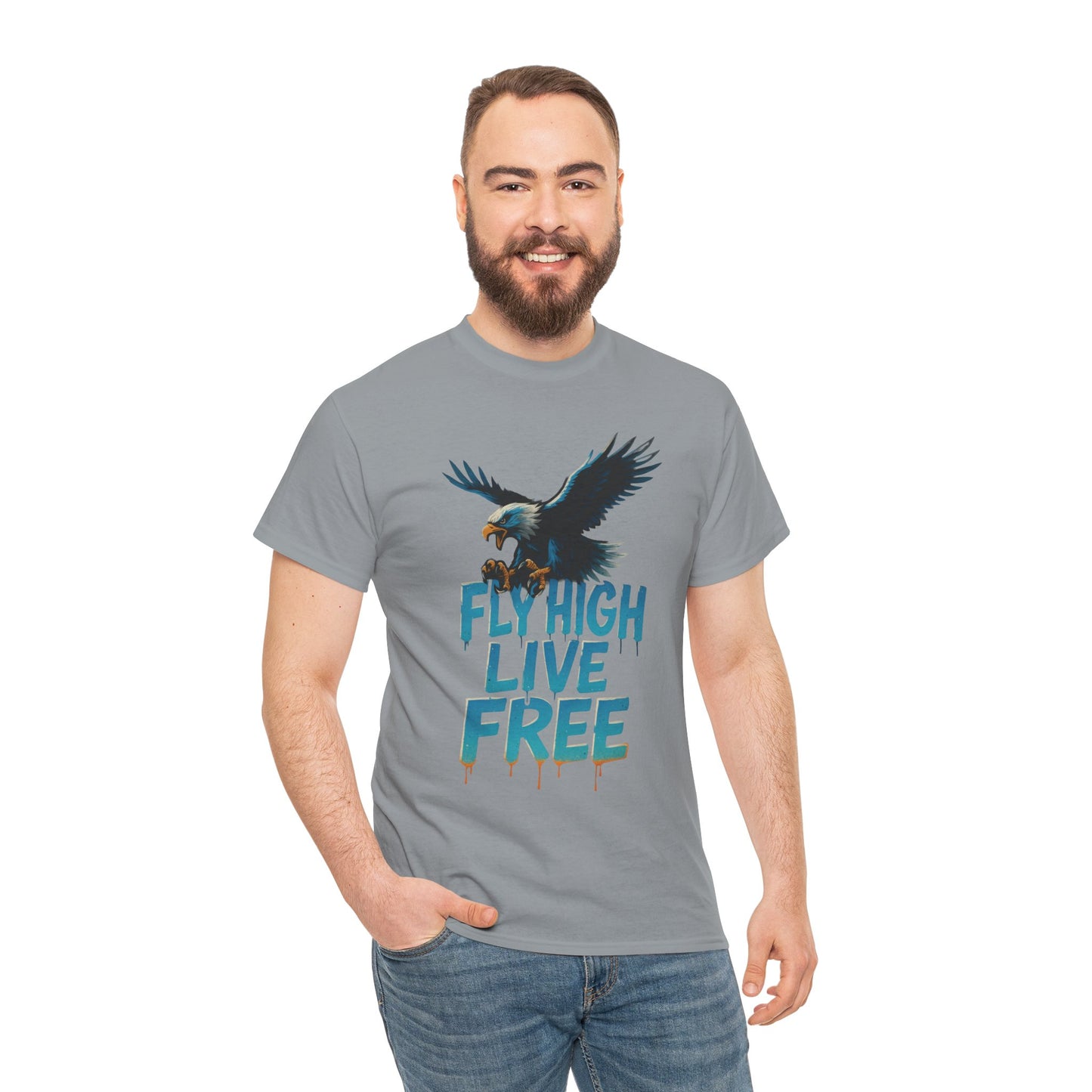 Fly High Live Free Eagle Graphic Mens T-Shirt, Eagle Tee, Fly Free Tee, Wild Flight