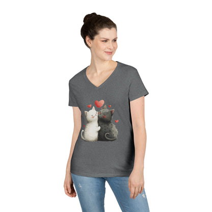 Cute Cat Love V-Neck T-Shirt, Animal Lover Gift, Valentine's Day Shirt, Cat Mom Gift, Cute Graphic Tee