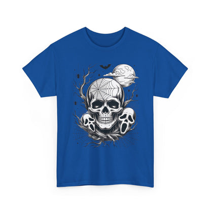 Men's Gothic Skull T-Shirt, Halloween Graphic Tee, Spider Web & Moon Horror Shirt, Spooky Skull Graphic Top for Him