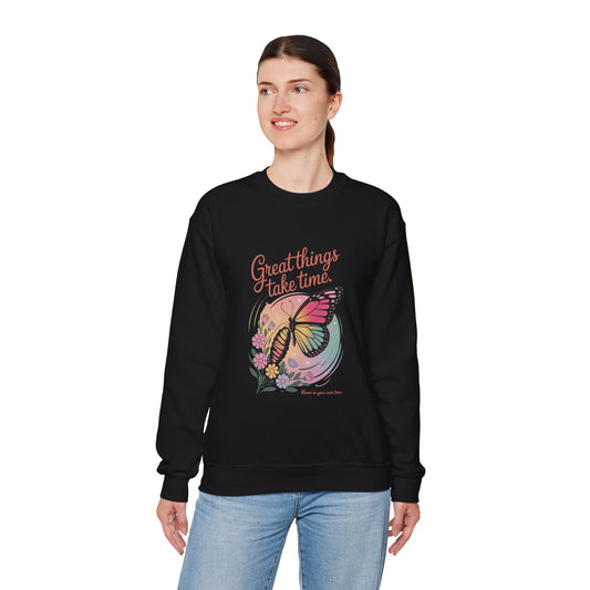 Inspirational Butterfly Sweatshirt - Great Things Take Time, Cozy Unisex Crewneck, Perfect Gift for Nature Lovers, Relaxed Style, [...]